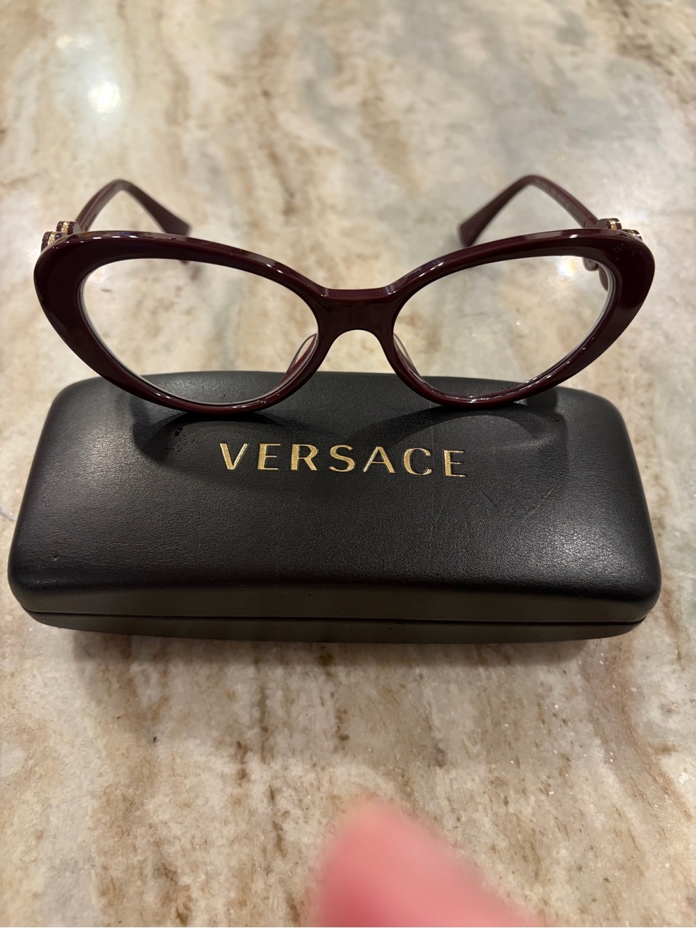 Versace Women's Dark Burgundy Cat-Eye Glasses with branded case